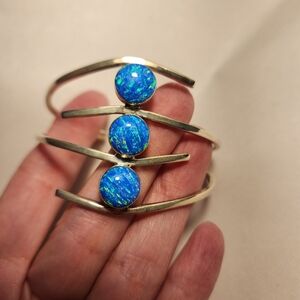 Elegant Sterling Silver & Blue Precious Stone Cuff Style Bracelet Southwestern
